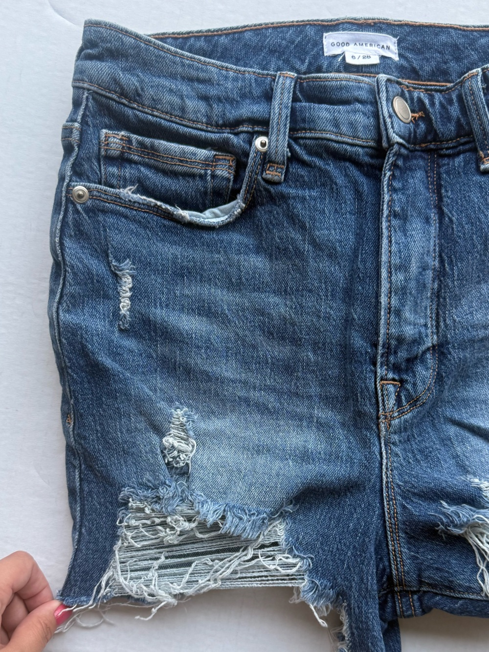 Good American Distressed Blue shorts